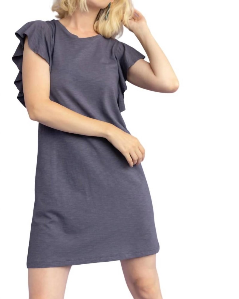 Front of a model wearing a size L Flutter Shift Dress in Neptune in Neptune by Lilla P. | dia_product_style_image_id:363308
